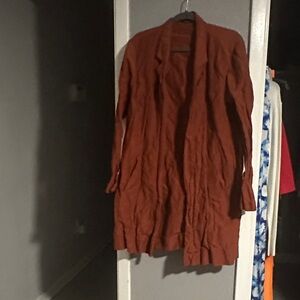 Eileen Fisher Brick-Red Open-Front Blazer Cardigan